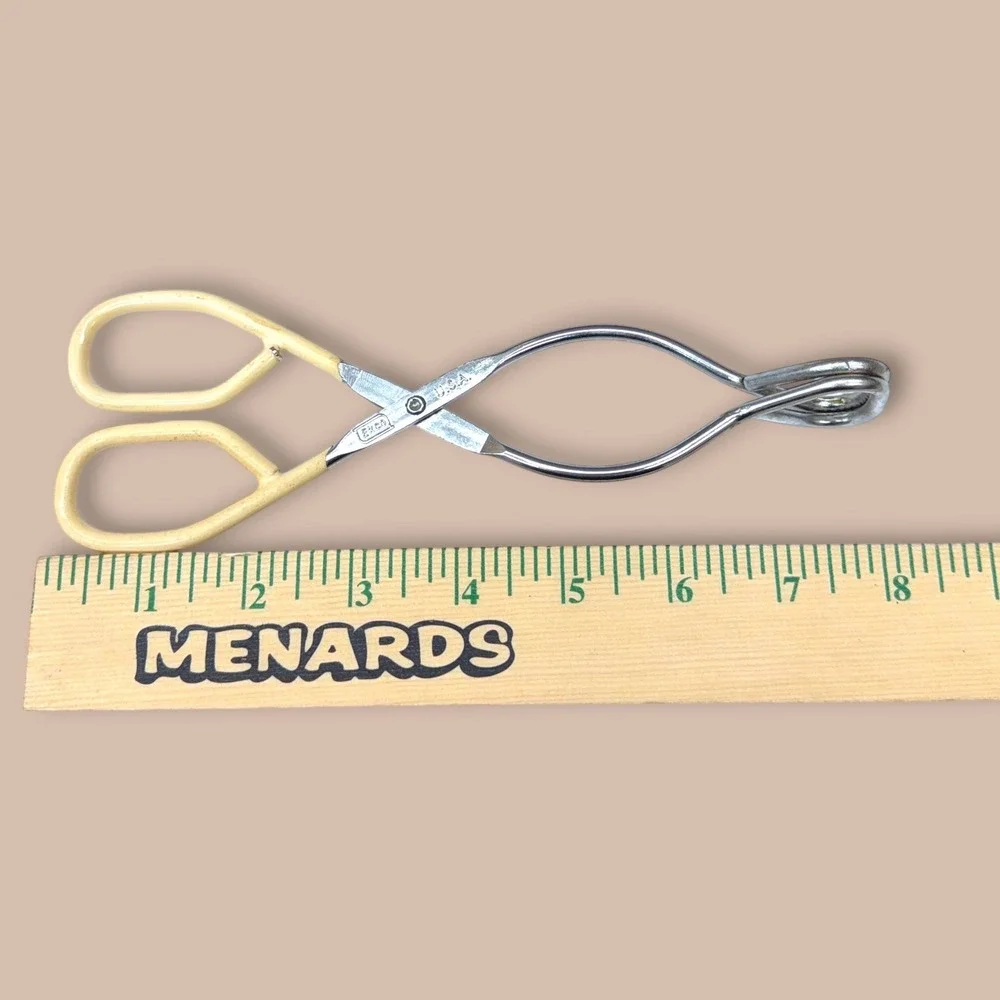 Vintage‎ EKCO USA Kitchen Tongs Set of 3 Metal Scissor Style Tongs Silver Cream